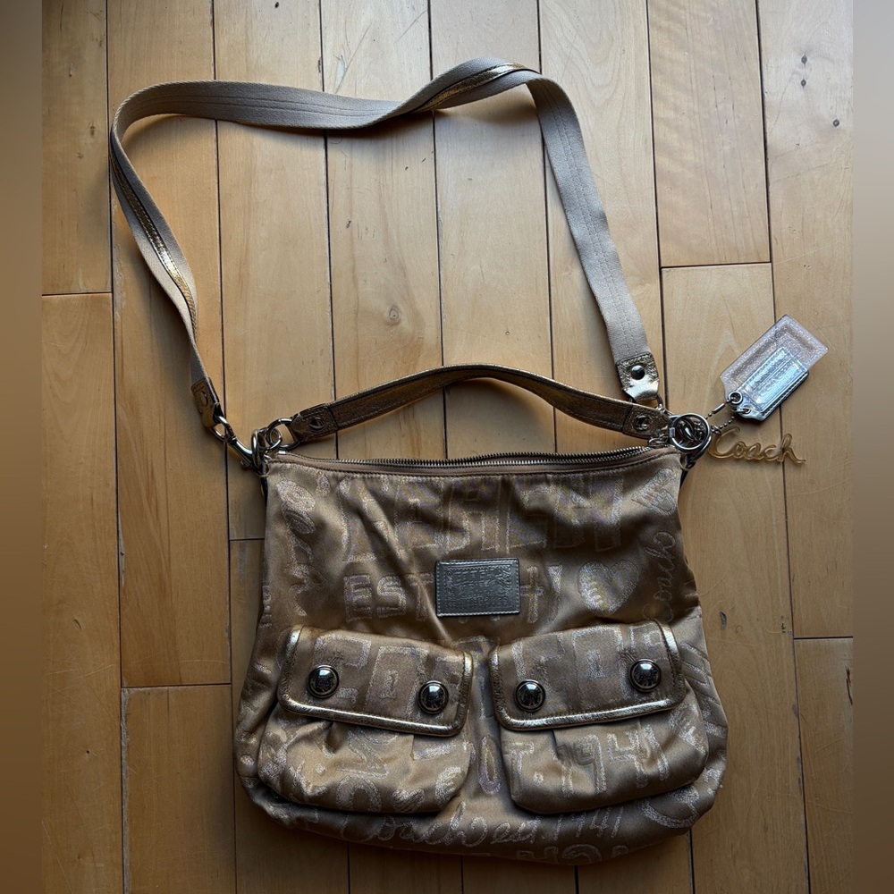 Coach Metallic Gold Crossbody Bag with Front Pockets